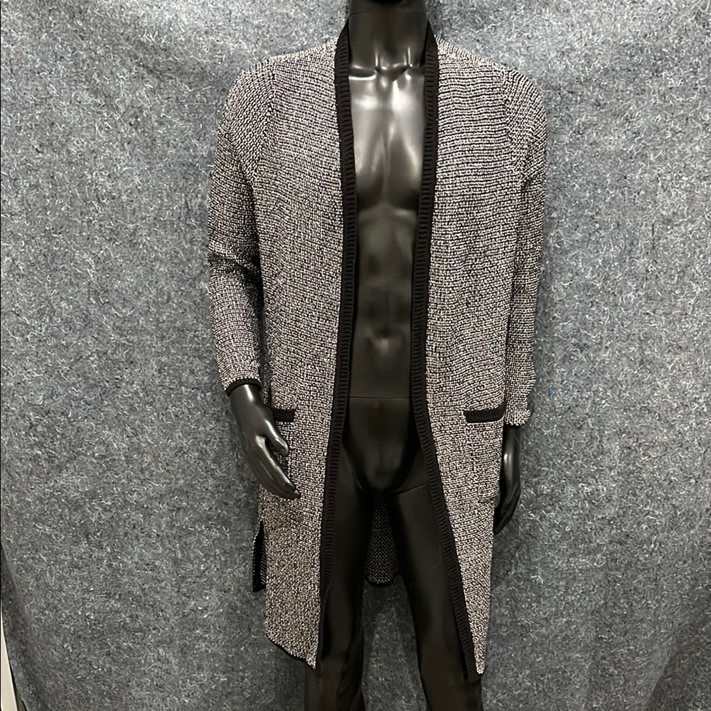 NEW J Jill WOMENS MEDIUM PETITE Black White Long Textured Tweed Cardigan Top